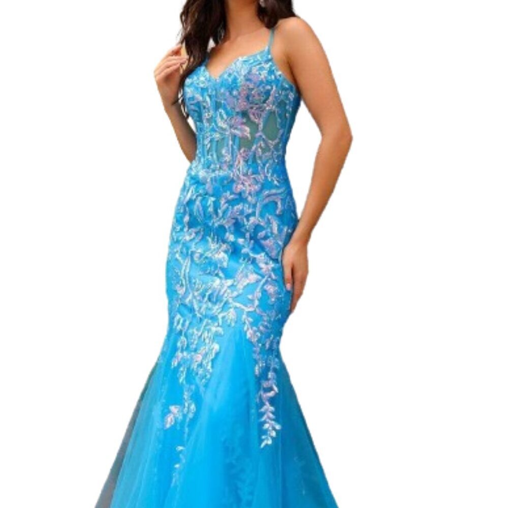 SALE NWT Nox Anabel Q1390 Prom Dress Ocean Blue Size 0 & 2